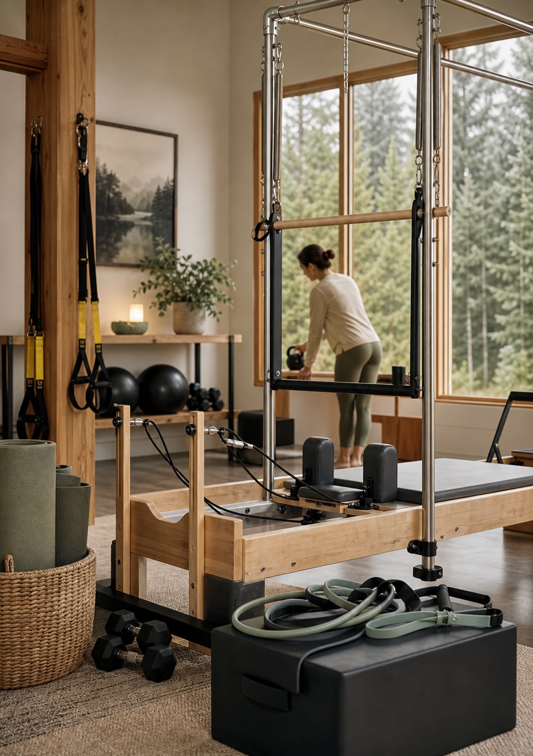 Neighborhood studio equipment with Pilates and physical therapy tools
